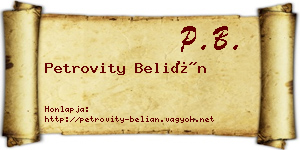 Petrovity Belián névjegykártya